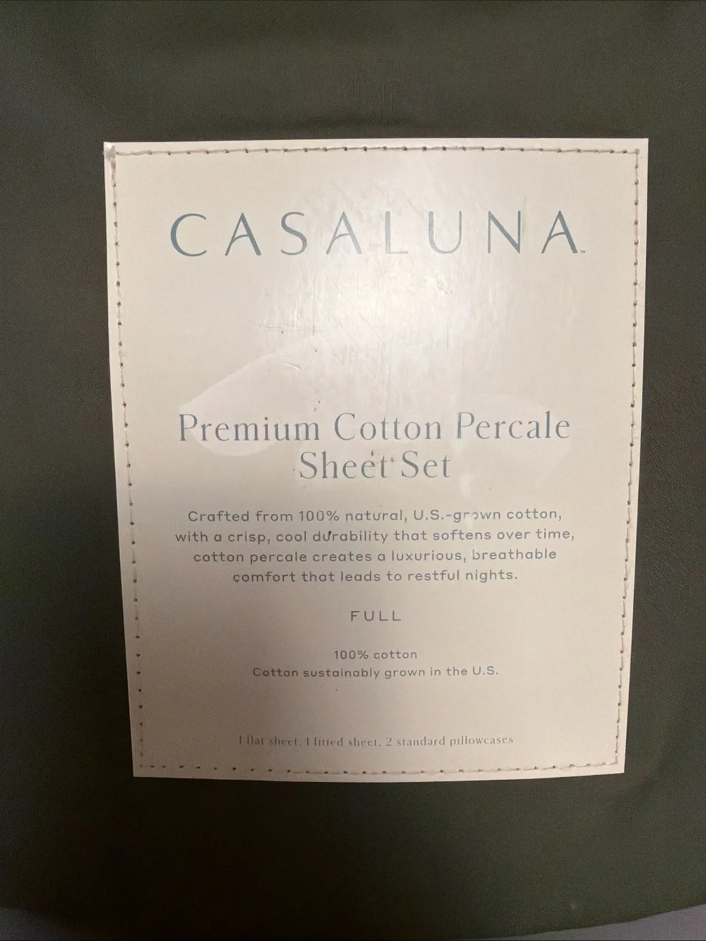 Casaluna Premium Cotton Percale Sheet Set Olive Green Full NEW